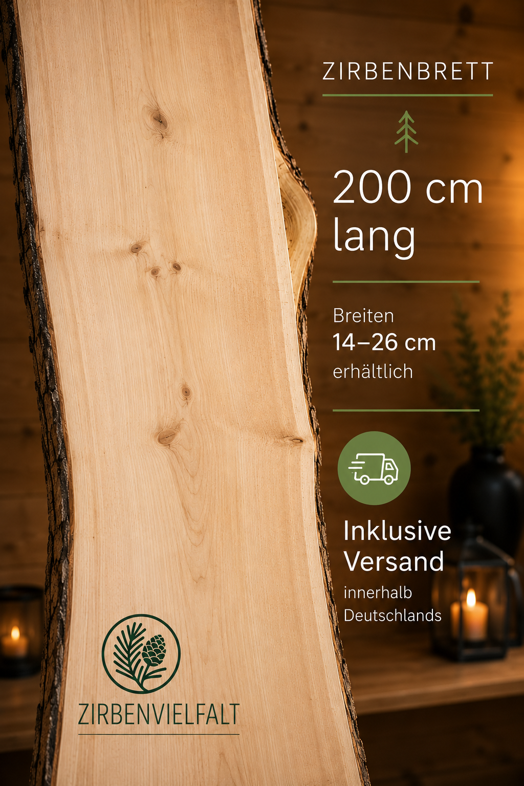Stone pine boards made of Tyrolean stone pine available in 3 sizes