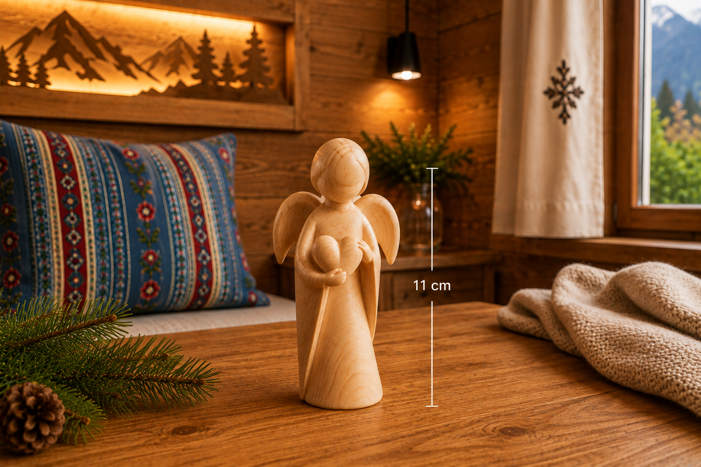 Swiss pine angel with hearts