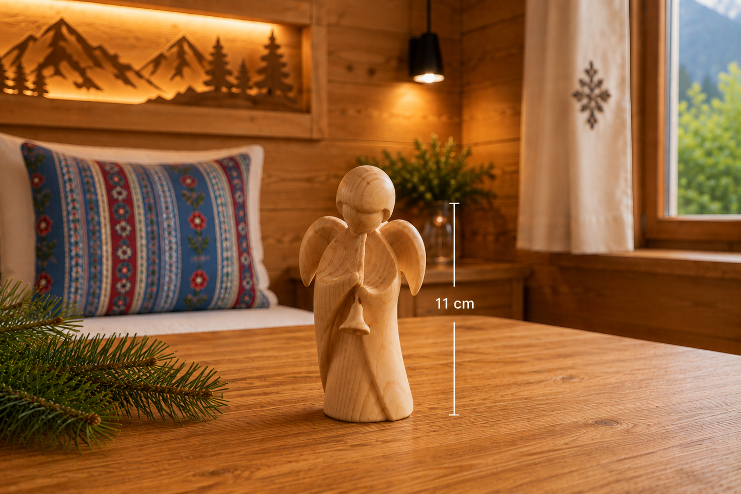 Stone pine angel with trumpet