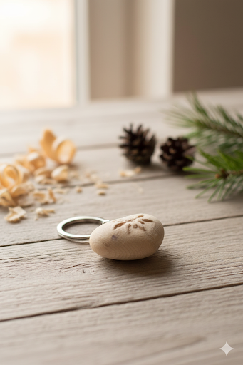 Swiss pine heart keychain with edelweiss