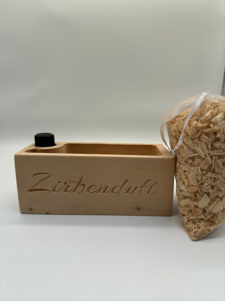 Zirbenduftbox groß mit Zirbenspäne und 5ml Bio-Zirbenöl