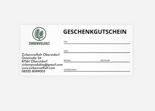 Zirbenvielfalt Geschenkgutschein – natürlich Freude schenken