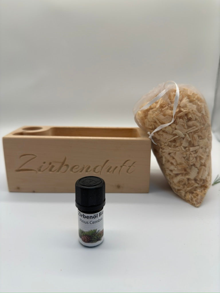 Zirbenduftbox groß mit Zirbenspäne und 5ml Bio-Zirbenöl