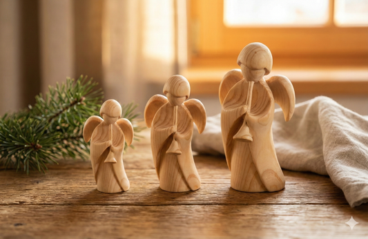 Stone pine angel with trumpet