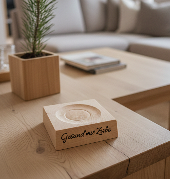 Zirbenkugel 7cm aus Tiroler Zirbenholz wahlweise mit Untersetzer