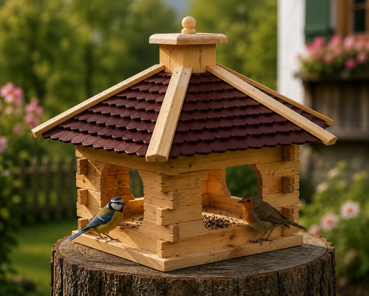 Vogelhaus L Braun mit Ständer – Handgefertigt aus Kiefernholz