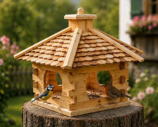 Vogelhaus L Natur mit Ständer – Handgefertigt aus Kiefernholz