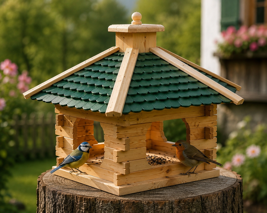 Vogelhaus L Grün mit Ständer – Handgefertigt aus Kiefernholz