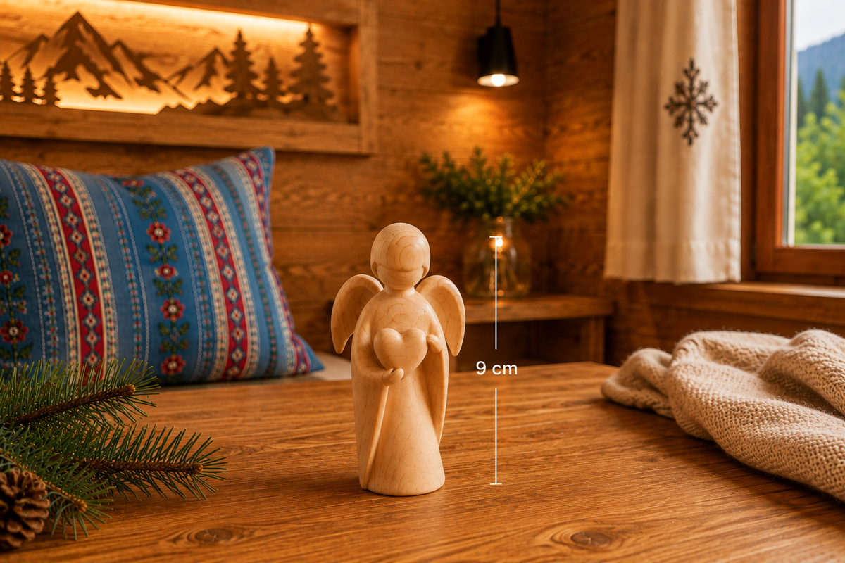 Swiss pine angel with hearts