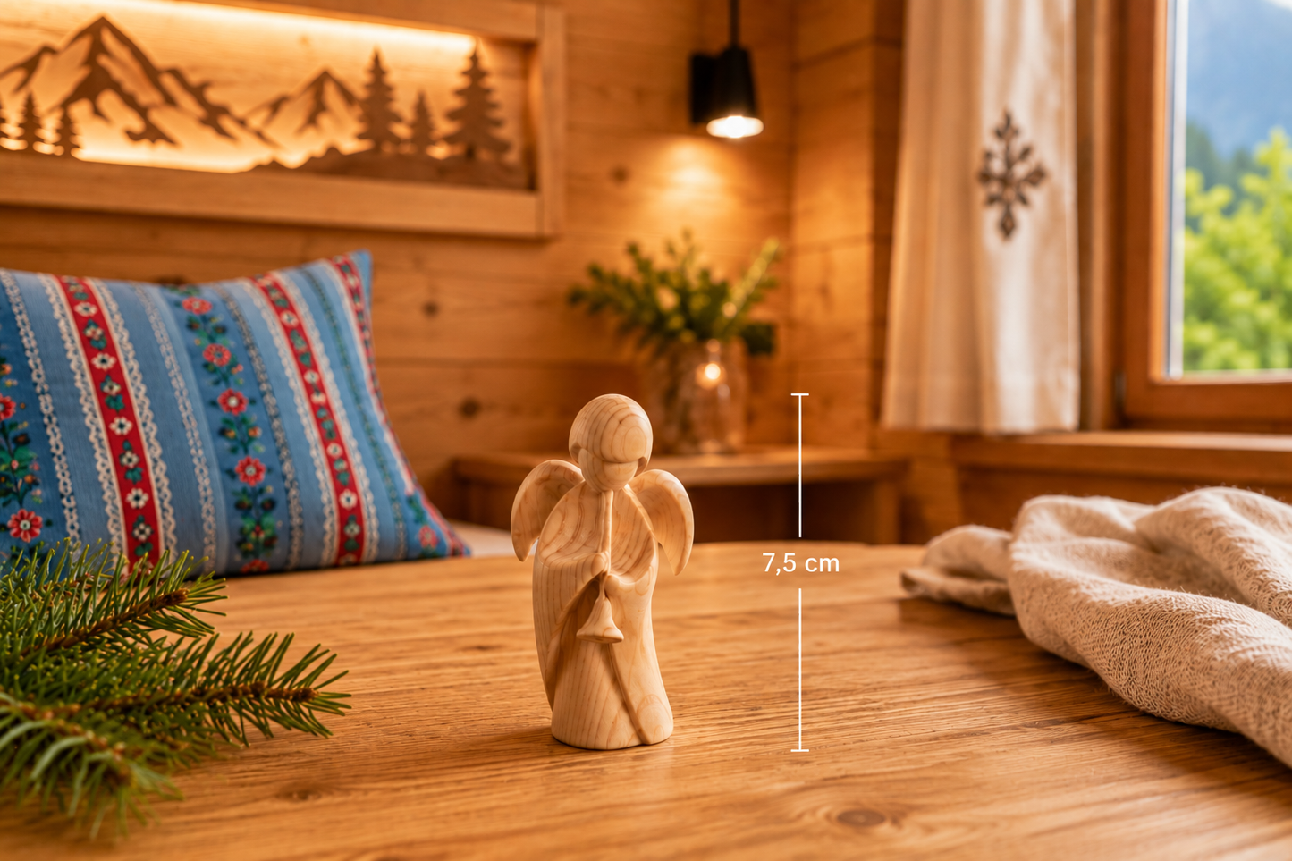Stone pine angel with trumpet