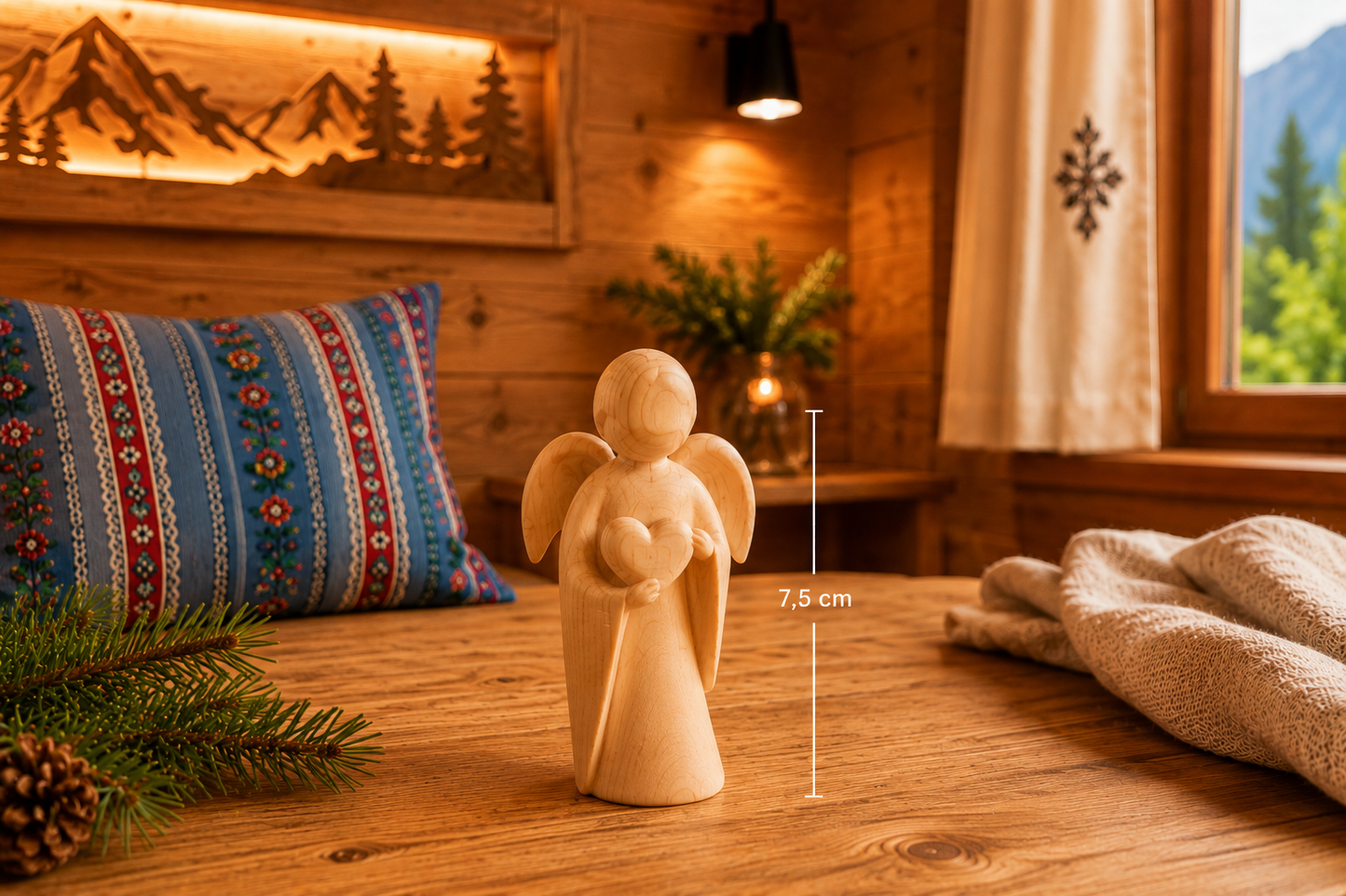 Swiss pine angel with hearts