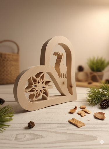 Zirbenherz mit Steinbock und Edelweiß Tiroler Zirbenholz 30 cm hoch