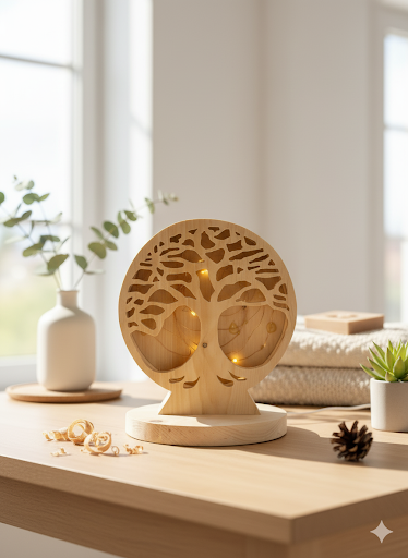 Zirbenlampe als Lebensbaum aus Zirbenholz - hergestellt im Allgäu