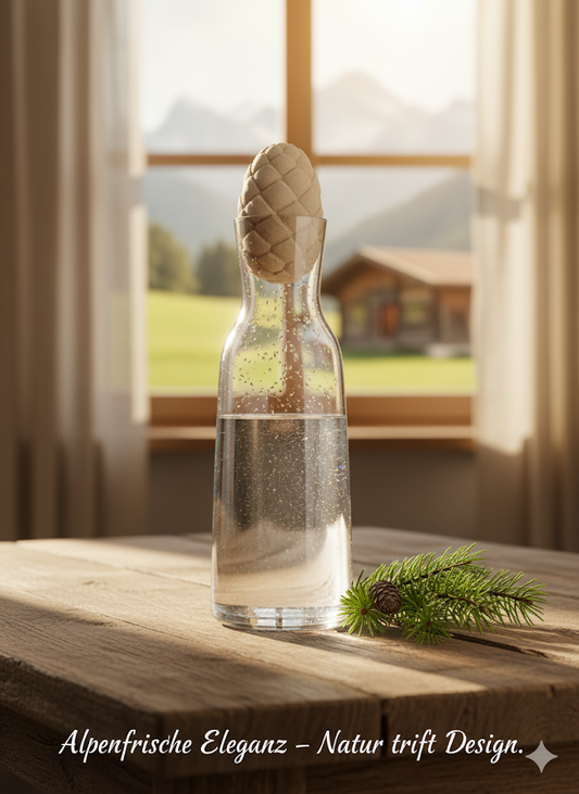 Glaskaraffe 1l mit Zirbenzapfen 7cm - aus Tiroler Zirbenholz