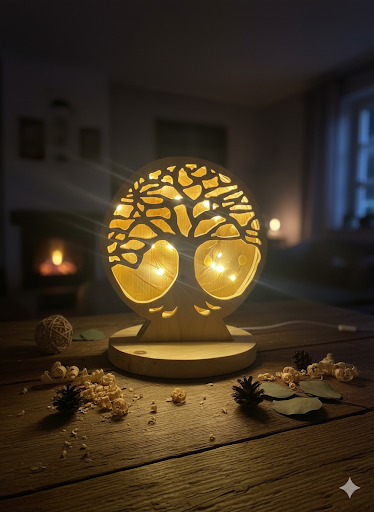 Zirbenlampe als Lebensbaum aus Zirbenholz - hergestellt im Allgäu